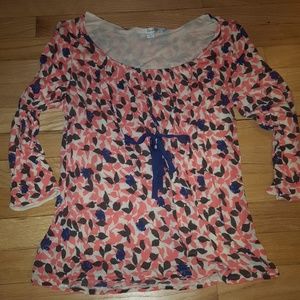 Navy and Coral Patterned Boden Top